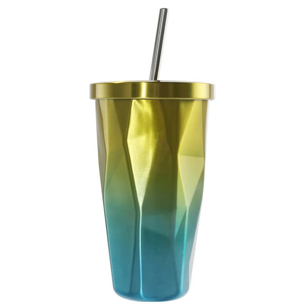 500ml Stainless Steel Travel Mug Tumbler Cup Drinking Cups w/ Straw Colorful 
